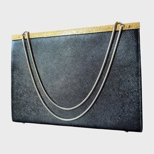 Vintage‎ Black KissLock Clutch - Brass Hardware Vegan Faux Leather Goth